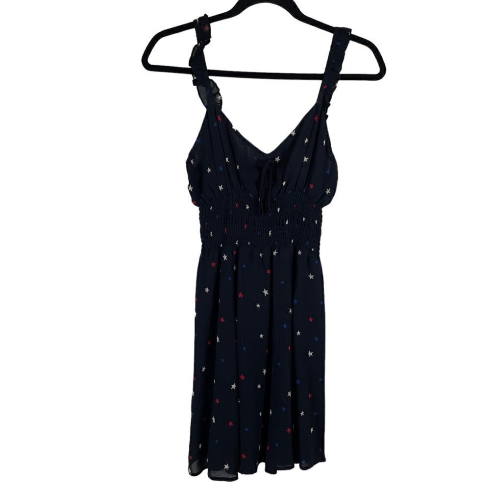 Reformation Elyse Patriotic Star Ruffle Strap Fit & Flare Mini Dress Black Sz 4